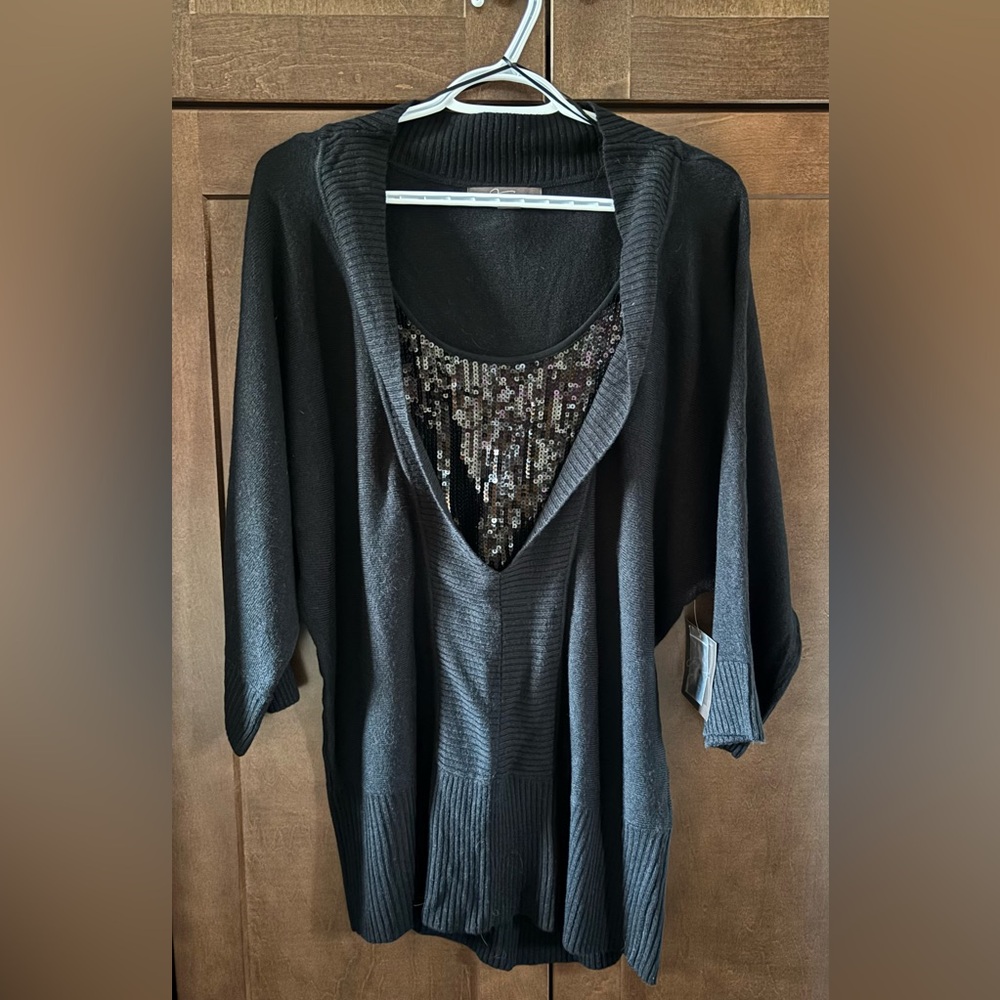 Black Sequin Sweater Top